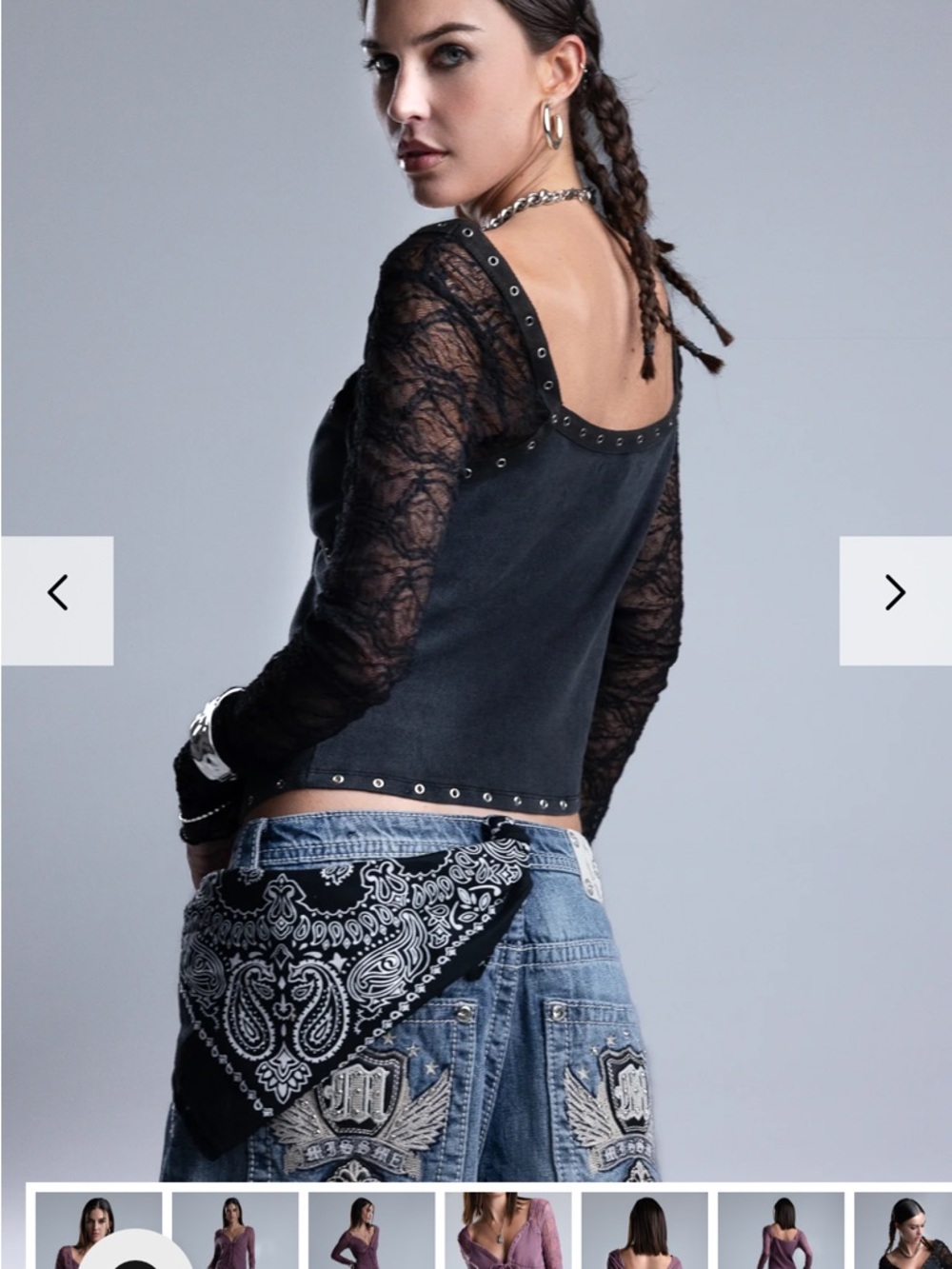 Miss Me Black Lace-Up Long Sleeve Top with Eyelet Trim - Picture 2 of 4